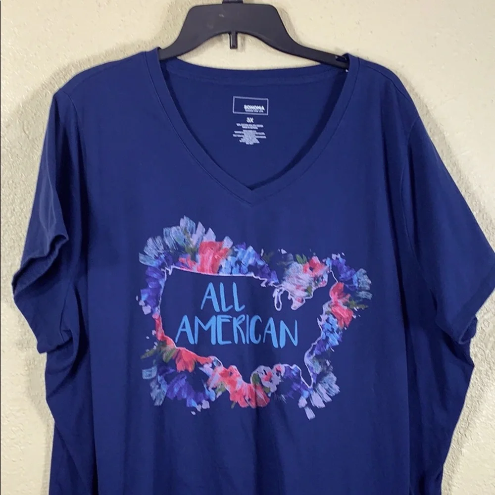 Sonoma Top Tee T-Shirt 3X Blouse Navy All American US Map Outline Stretchy - Picture 3 of 8